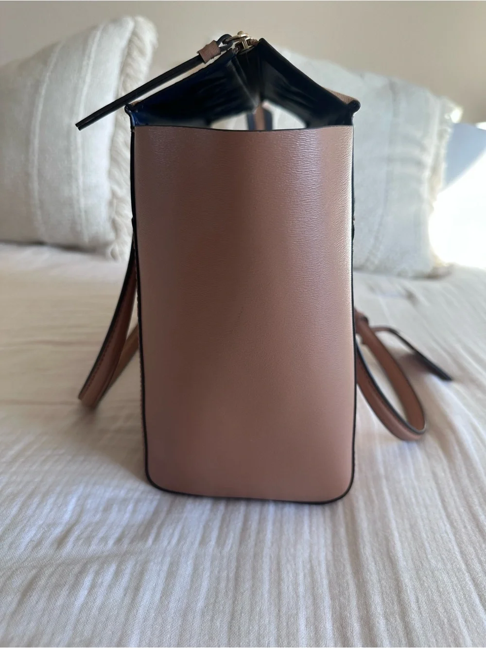 Tory Burch Parker Small Leather Tote Bag Cardamom Tan Brown Gold Hardware